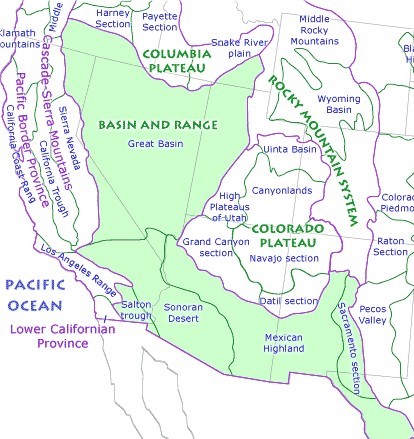 Major geologic provinces of the Southwestern United States (USGS, 2018)